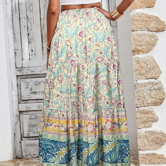 Summer Maxi Skirt Fashion Boho Long Trendy Floral High Waist. SMALL - Picture 2 of 4
